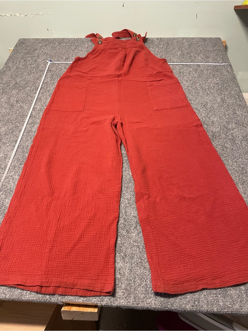 JODIFL Rust Red Wide-Leg Cotton Jumpsuit